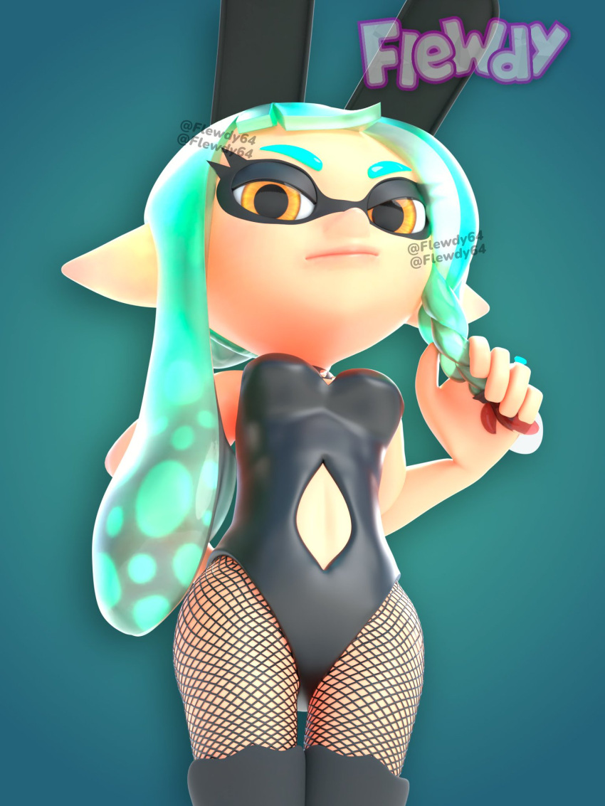 blowtayy bunny_ears bunnygirl bunnysuit female flewdy green_hair inkling inkling_girl solo splatoon splatoon_2 splatoon_3 stockings