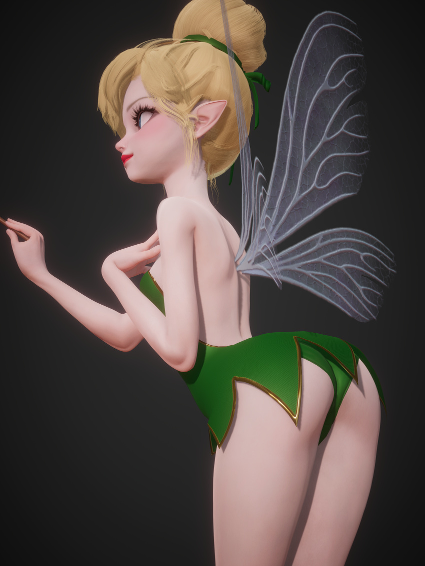 3d arched_back ass bare_shoulders big_eyes blonde_hair blue_eyes disney dress eyelashes fairy fairy_wings female green_dress hair_bun hair_tie honey_select honey_select_2 inmortal legs leotard_peek light-skinned_female light_skin lips lipstick magic_wand micro microdress minigirl panty_peek peter_pan_(disney) pointy_ears red_lips red_lipstick small_breasts strapless_dress tinker_bell upskirt v-neck wand wings