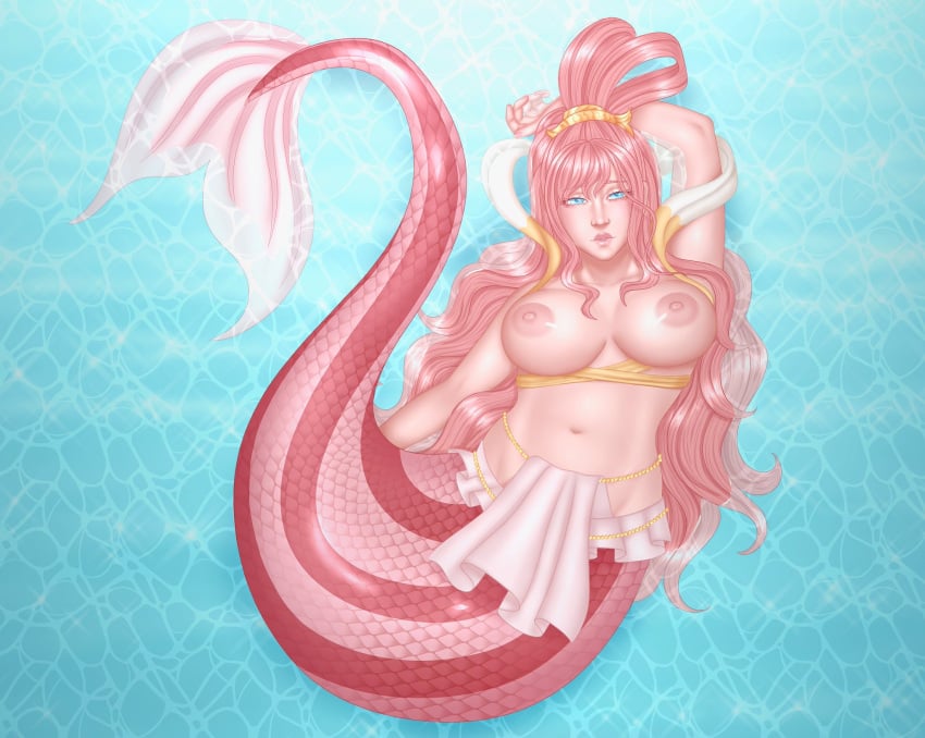 1girls big_breasts blue_eyes breasts female female_only giantess long_hair mermaid mermaid_tail nipples nude one_piece pink_hair princess shirahoshi tagme zversnow