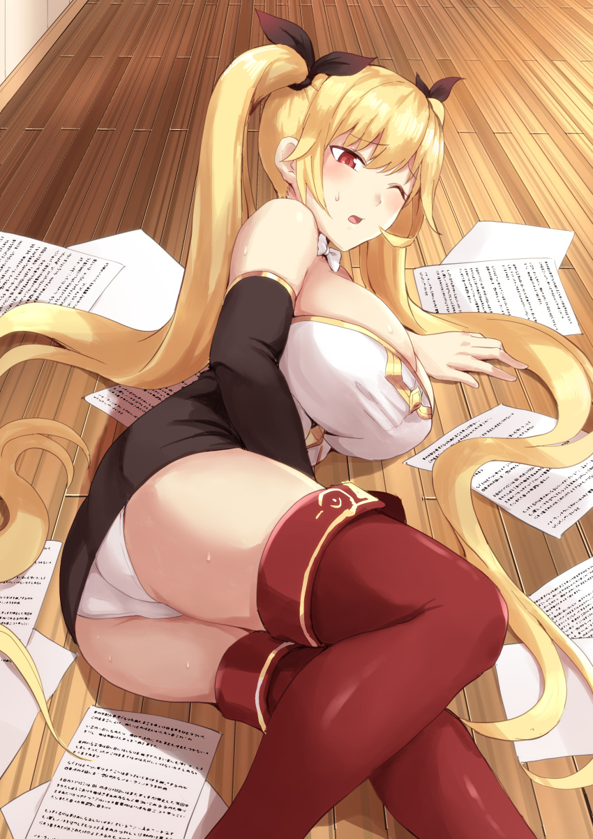 azur_lane big_breasts blonde_hair female female_only long_hair manno_(kanpi2100) nelson_(azur_lane) one_eye_closed red_eyes solo solo_female solo_focus thighhigh_boots thighhighs twintails