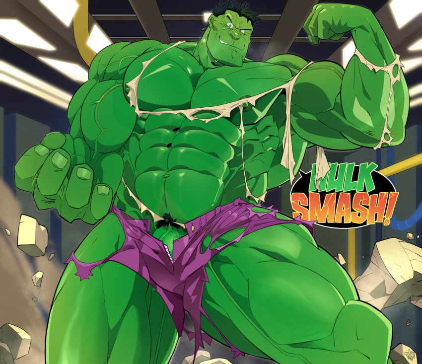 balls bara big_balls big_penis bulge flexing gay green_skin hulk hulk_(series) male male_only marvel marvel_comics muscles muscular penis ripped_clothing solo solo_male thy_carker thymilph