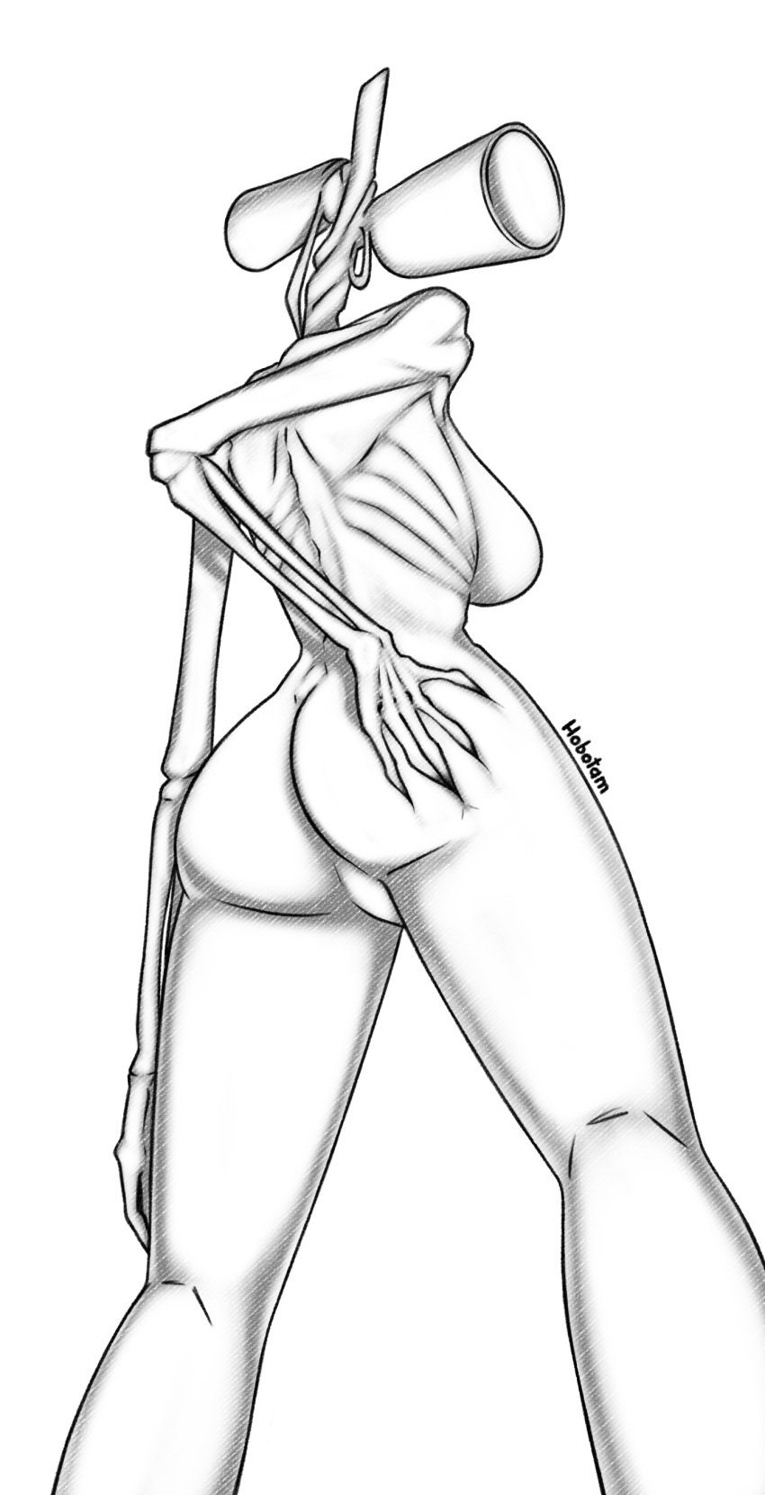 anthro artist_name ass ass_grab black_and_white breasts from_below hobotam rear_view siren_head trevor_henderson