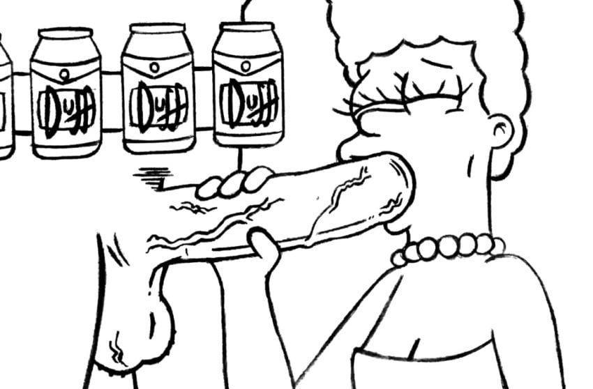 1boy 1girls 20th_century_fox 20th_century_studios beer big_penis duffman fellatio female grabbing_penis marge_simpson milf tagme the_simpsons veiny_penis