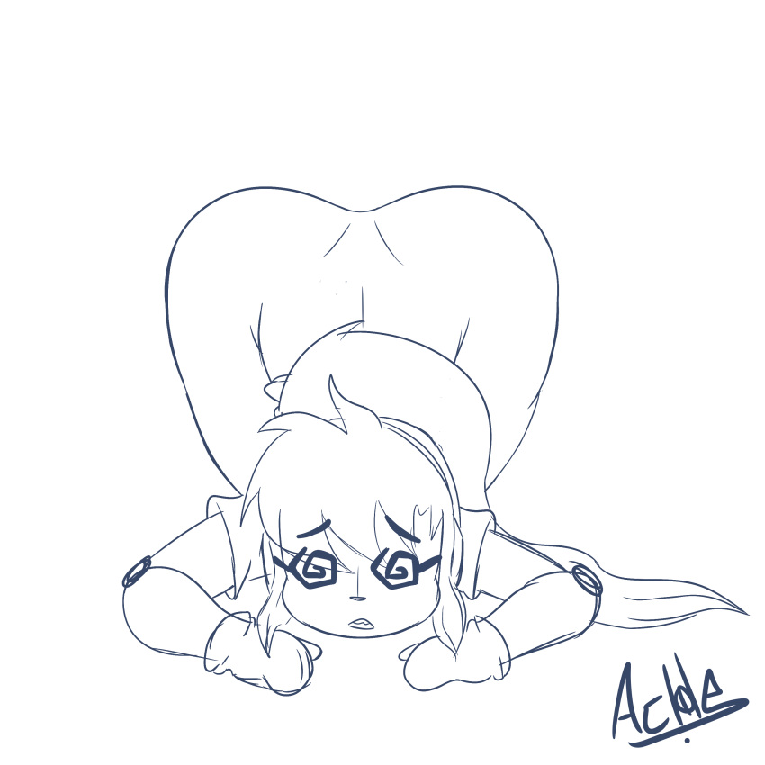 1girls ass bent_over big_ass cyborg doggy_style face_down_ass_up female gloves lose monochrome mr._ache rough_sketch tired top-down_bottom-up