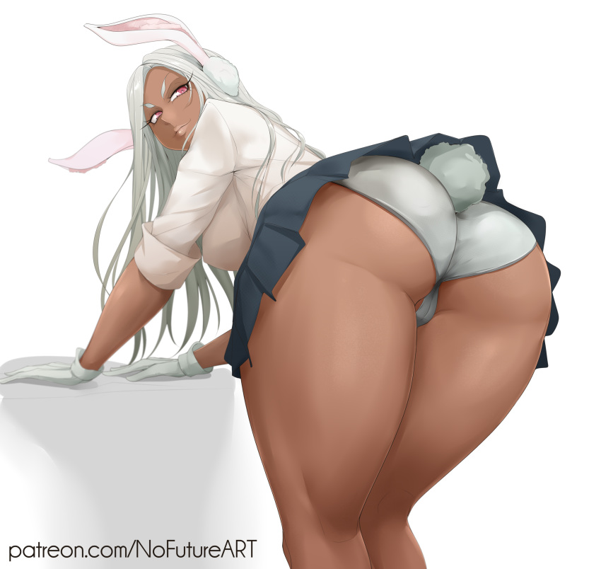 1girls ass big_ass big_breasts big_butt bunny_ears cameltoe dark-skinned_female dark_skin dat_ass female female_only gloves huge_ass huge_thighs lips long_hair miruko my_hero_academia nofuture panties patreon patreon_username pink_eyes rumi_usagiyama school_uniform schoolgirl skirt smile smiling solo thick_ass thick_thighs thighs uncensored underwear url voluptuous white_hair white_panties