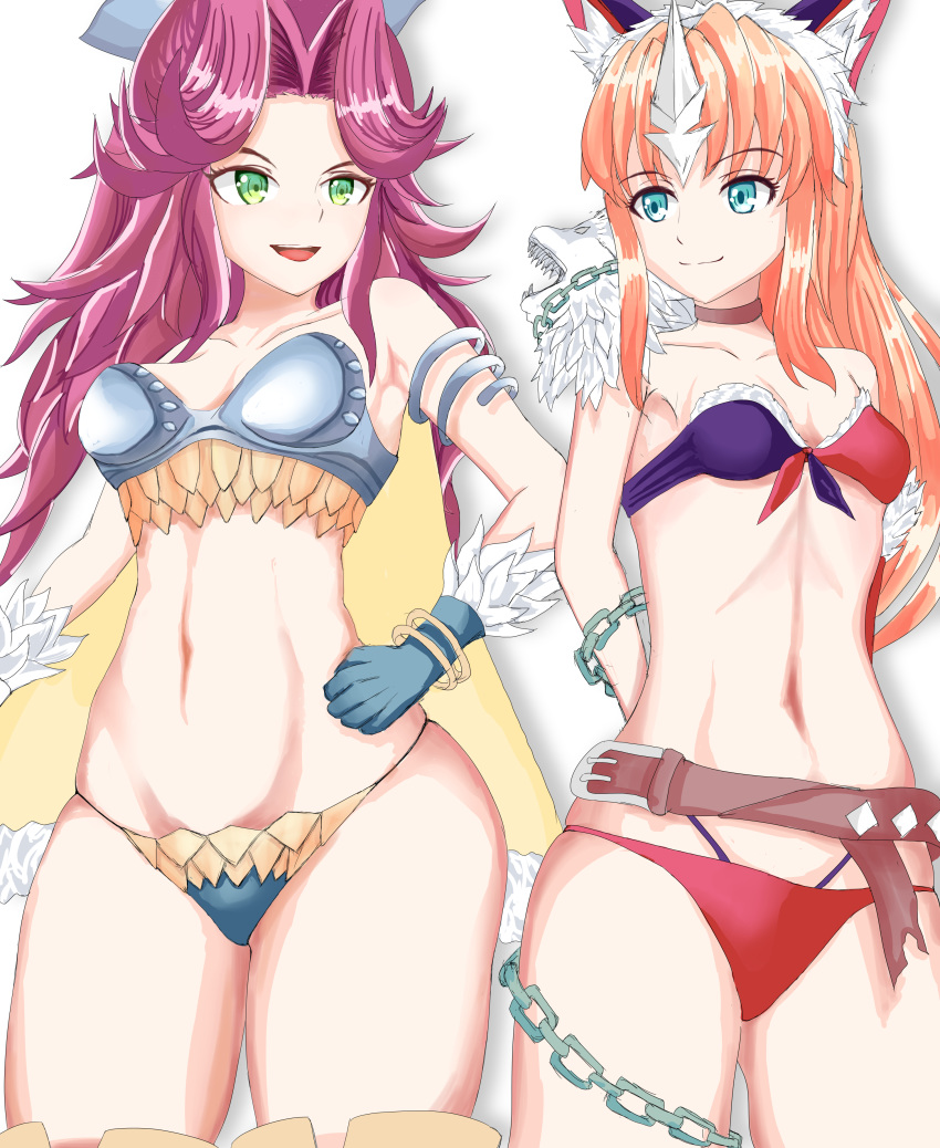 2girls absurdres angela angela_(seiken_densetsu_3) angela_(trials_of_mana) bikini blonde_hair breasts fenrir_knight highres multiple_girls purple_hair riesz seiken_densetsu seiken_densetsu_3 swimsuit tagme trials_of_mana