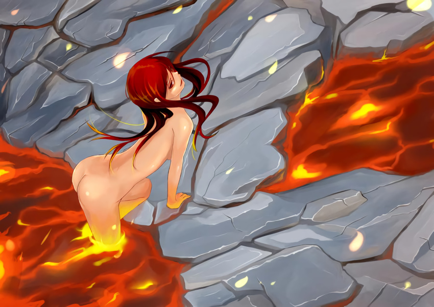 1girls ass female_only lava lightning_spirit magma nude oc original_character raijuu_(bakanara) solo_female tagme volcanic_setting