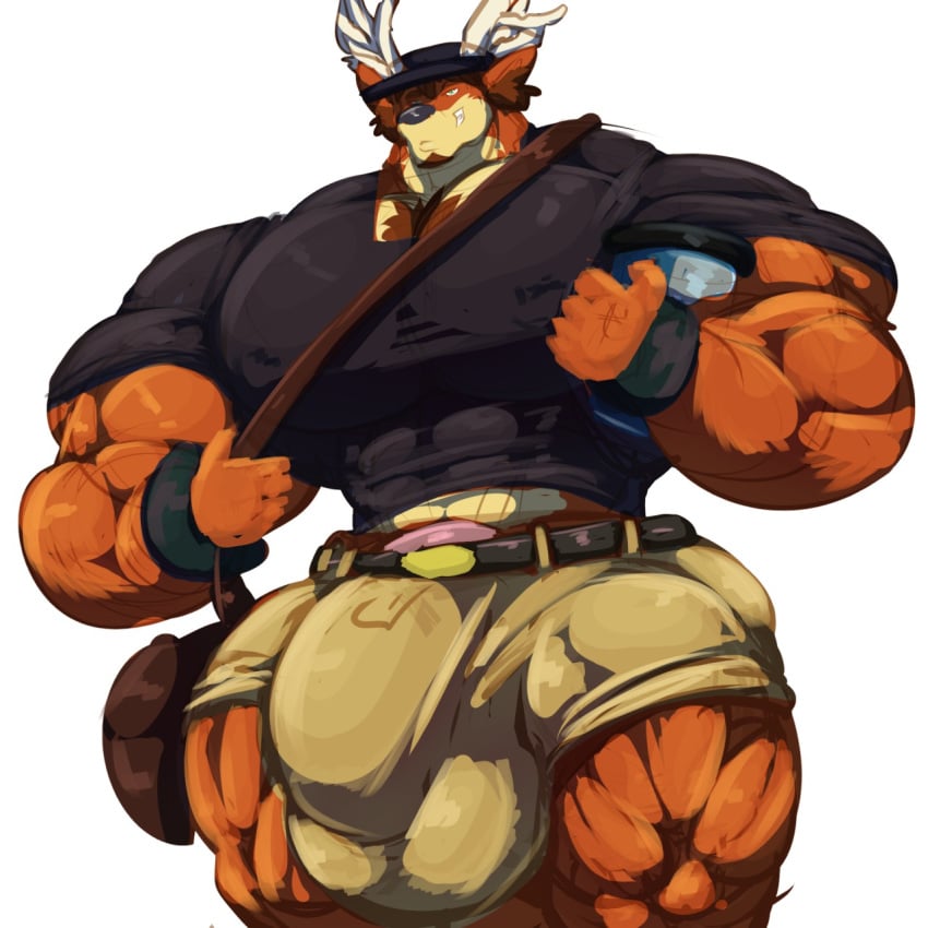 1:1 anthro antlers bag balls beard belt big_balls big_bulge big_muscles big_penis bobert bottomwear bulge cervid clothing facial_hair genitals hi_res holding_object horn huge_balls huge_bulge huge_cock huge_muscles hyper hyper_balls hyper_bulge hyper_genitalia hyper_muscles hyper_penis male male_only mammal muscular nipples pants penis plexel shirt short_pants simple_background smile solo topwear white_background