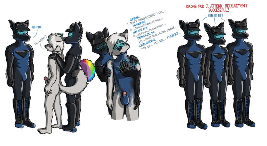 assimilation balls brainwashing canid canine canis clothing domestic_dog drone droneification drones furry genitals hat headgear headwear husky hypnosis hypnotic_visor male_only mammal mind_control nordic_sled_dog ookami_the_wolf penis rubber rubber_suit spitz standing_at_attention visor