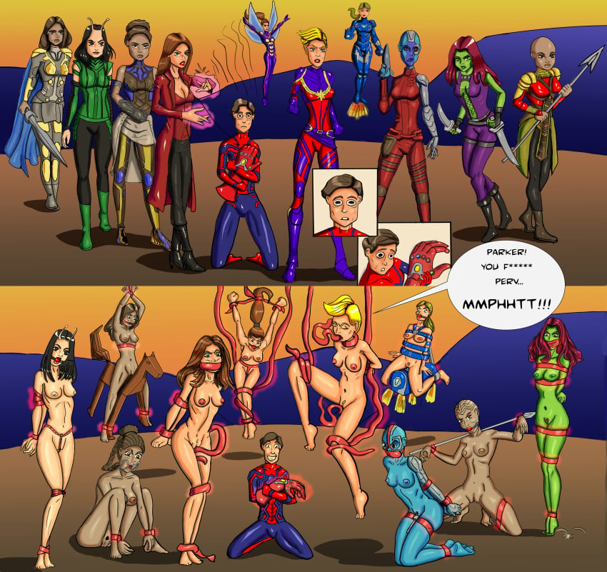 10girls 2d 6+girls african african_female alien alien_girl alien_look_like_human ant-man_(series) areola areolae arms_above_head arms_behind_back asgardian avengers avengers:_endgame ball_gag black_panther_(series) blue-skinned_female blue_skin bondage bound breasts captain_marvel carol_danvers clothed_male_nude_female crotch_rope damsel_in_distress dark-skinned_female dark_skin dialogue english_text female femsub gag gagged gamora green-skinned_female green_skin guardians_of_the_galaxy hips hope_van_dyne human humanoid infinity_gauntlet instant_loss_2koma iron_man_(series) light-skinned_female light-skinned_male light_skin magic_bondage male maledom mantis_(marvel) marvel marvel_cinematic_universe marvel_comics multiple_girls multiple_subs naked nano_gauntlet nebula_(marvel) nipples nude okoye open_mouth_gag pepper_potts peter_parker pubic_hair rescue_(marvel) scarlet_witch shuri_(marvel) speech_bubble spider-man spider-man_(series) straight_hair superhero superheroine sybian tentacle thor_(series) tied_up uncensored valkyrie_(marvel) voluptuous wakandan wanda_maximoff wasp_(marvel) wooden_horse zehoberei