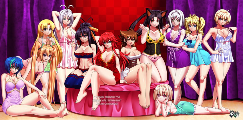 12girls 6+girls akeno_himejima animal_ears asia_argento barefoot black_hair blonde_hair blue_eyes blue_hair breasts brown_eyes brown_hair cat_ears cleavage drill_hair female female_issei female_only gasper_vladi green_hair harem high_school_dxd hyoudou_issei jadenkaiba kiba_yuuto koneko_toujou kuroka_(high_school_dxd) large_breasts lingerie long_hair multiple_girls negligee nightgown orange_hair panties pink_panties pointy_ears ravel_phenex red_hair rias_gremory rossweisse rule_63 satin shidou_irina short_hair silver_hair take_your_pick thighhighs two_tone_hair xenovia_quarta yellow_eyes yuri