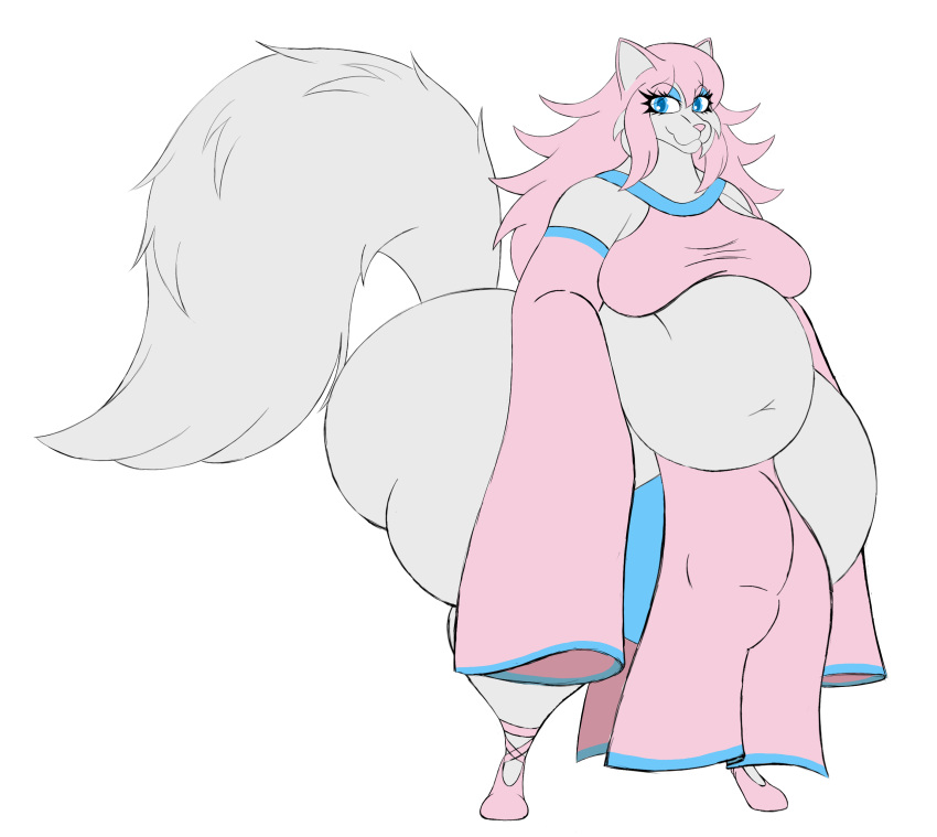 1:1 absurd_res alpha_channel anthro ass ballerina_shoes balls_outline belly belly_overhang big_belly big_bulge big_butt biped blue_eyes breasts bulge chest_tuft claws detailed_bulge eyeshadow feet felid feline femboy fluffy fluffy_tail fur genital_outline hair hi_res huge_bulge hyper hyper_bulge looking_at_viewer makeup male mammal moobs navel overweight overweight_male penis_outline pink_ears pink_hair pink_nose pink_sleeves pinknexxi ray_nexxi simple_background smile solo tail toes transparent_background tuft white_body white_fur wide_hips