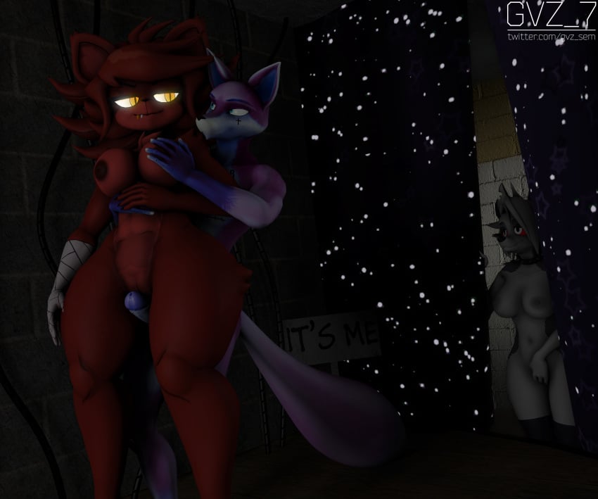 3d anthro between_legs breasts cally3d canid canid_demon canine canis cerberus demon duo european_mythology fazclaire's_nightclub female fexa fexa_(cryptiacurves) five_nights_at_freddy's fox foxy_(cally3d) foxy_(fnaf) genitals greek_mythology gvz_7 hellhound helluva_boss hi_res loona_(helluva_boss) male male/female mammal multi_head mythological_canine mythological_creature mythology pussy scottgames source_filmmaker_(artwork) striker_(gvz_7) wolf