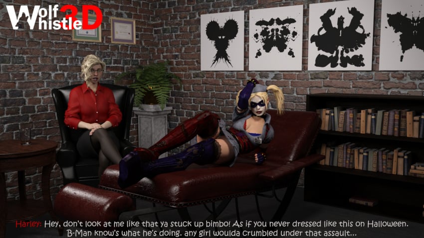 2girls 3d 3d_(artwork) ass batman:_arkham_asylum batman_(series) big_ass big_breasts blonde_hair curvaceous curvy curvy_figure dc dc_comics doctor dr._harleen_quinzel dual_persona female female_only harleen_quinzel harley_quinn harley_quinn_(arkham) harley_quinn_(arkham_asylum) hips hourglass_figure light-skinned_female light_skin mature mature_female psychiatrist slim_waist thick thick_hips thick_legs thick_thighs thighs voluptuous waist wide_hips wolfwhistle3d