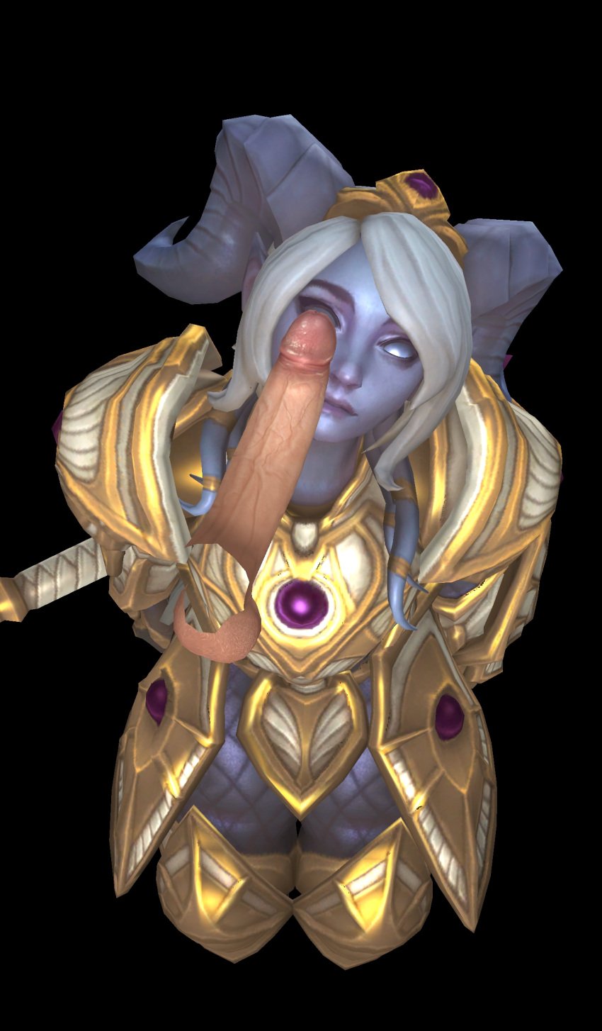 1girls 3d blizzard_entertainment blue_skin disembodied_penis draenei melonsoda penis_on_face warcraft white_hair world_of_warcraft yrel