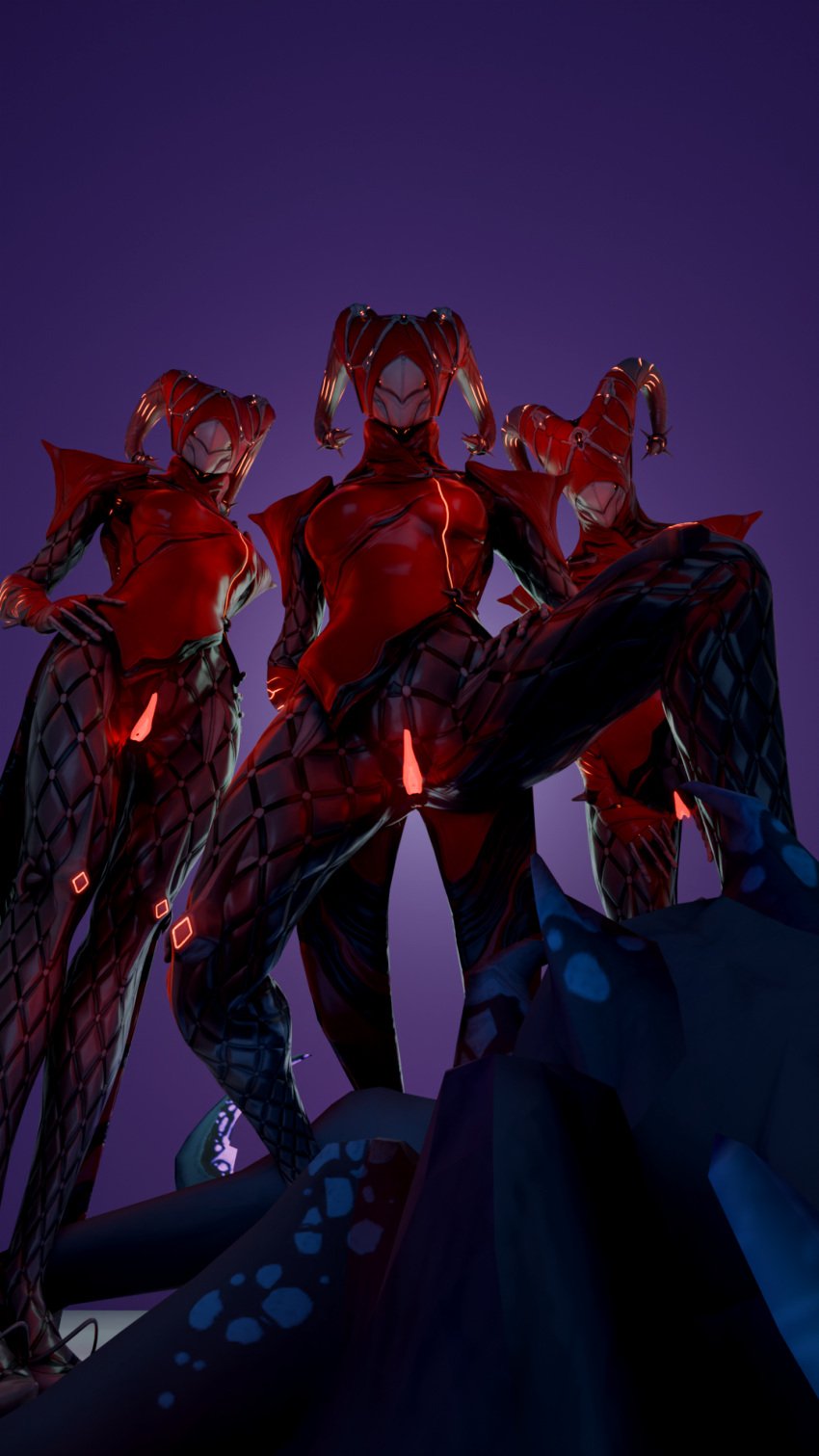 1boy 3d 3girls anthro blender dominant_female domination female femdom girl glowing_pussy gornostay_prime low-angle_view medium_breasts mirage_(warframe) presenting_pussy pussy stepped_on warframe