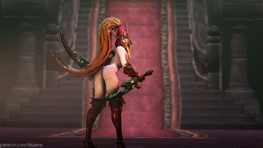 3d ass_focus big_ass blizzard_entertainment blonde_hair blood_elf green_eyes light-skinned_female light_skin nisama3dx nude solo valeera_sanguinar warcraft world_of_warcraft