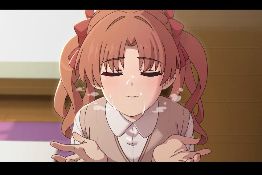 1girls after_ejaculation bow brown_hair brown_sweater_vest closed_eyes closed_mouth collared_shirt cum cupping_hands english_commentary facial facing_viewer female female_only gokkun hairbow hands_up highres indoors long_hair own_hands_together paid_reward_available pov red_bow school_uniform shirai_kuroko shirt short_sleeves sleepy_frippy solo summer_uniform swallowing sweater_vest to_aru_kagaku_no_railgun to_aru_majutsu_no_index tokiwadai_school_uniform twintails white_shirt