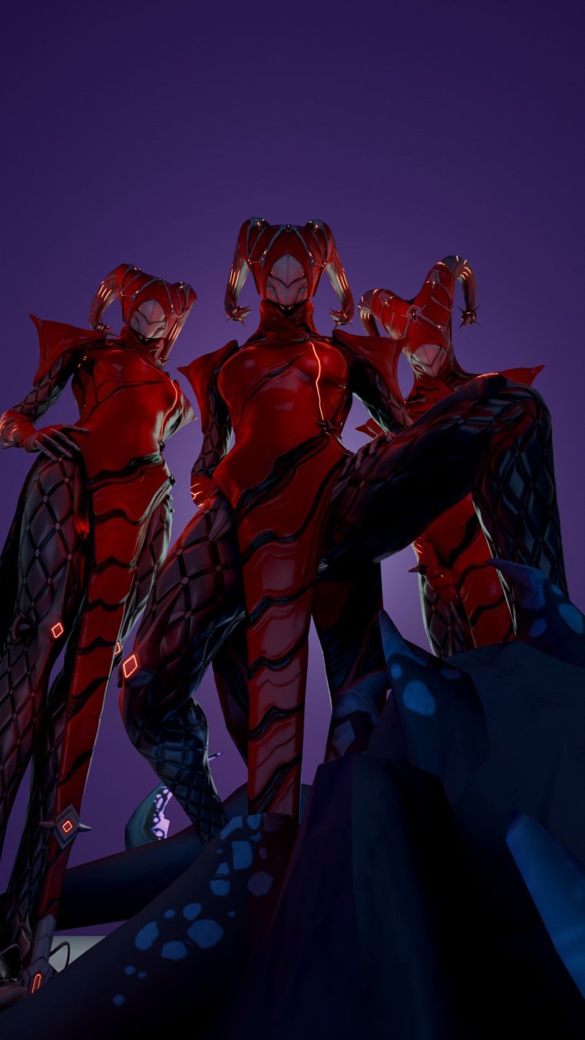 3girls anthro dominant_female domination female femdom girl gornostay_prime low-angle_view medium_breasts mirage_(warframe) multiple_girls stepped_on warframe