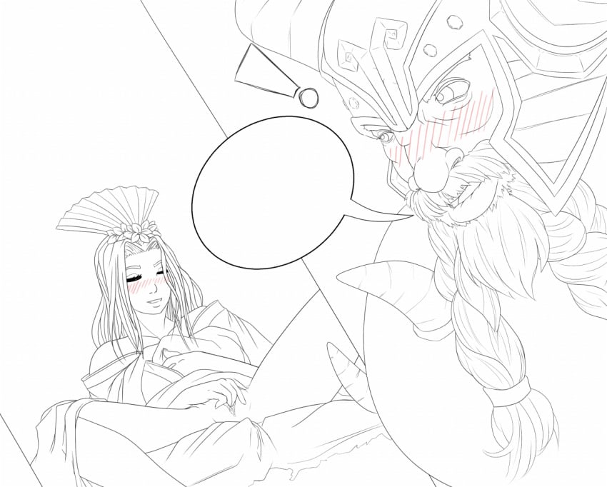 1boy 1girls ashur asian_mythology european_mythology fafnir_(smite) fingering_self goddess hi-rez_studios izanami_(smite) japanese_mythology line_art masturbation mythology norse_mythology smite spread_legs voyeur