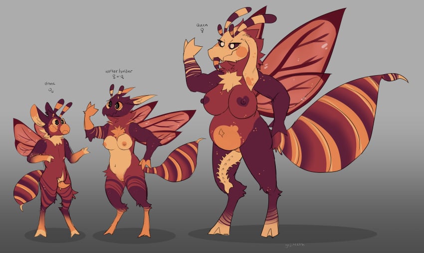 2020 absurd_res antennae_(anatomy) anthro areola arthropod arthropod_abdomen belly big_breasts breasts digital_drawing_(artwork) digital_media_(artwork) digitigrade dragon erection female female_anthro flat_colors floppy_ears freckled_face freckles genitals gojiteeth grey_background group gynomorph gynomorph_anthro heart_areola hi_res hybrid hymenopteran insect_wings insects intersex intersex_anthro larger_gynomorph larger_intersex lop_ears male male_anthro medium_breasts mythological_creature mythological_scalie mythology navel nipples nubbed_penis nude orange_body orange_penis orange_sclera penis pupils purple_areola purple_body purple_nipples purple_sclera pussy red_body red_wings scalie signature simple_background size_difference slightly_chubby slightly_chubby_anthro slightly_chubby_female smaller_female smaller_male smile snout standing stinger striped_tongue tapering_penis tapering_tongue tongue tongue_out trio wasp white_pupils wings yellow_areola yellow_body yellow_inner_ear yellow_nipples yellow_sclera