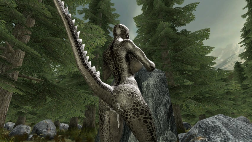 argonian ass ass_focus cum_in_pussy cum_in_pussy forest lizard low-angle_view scalie skyrim solo_female thick_thighs tired zengar