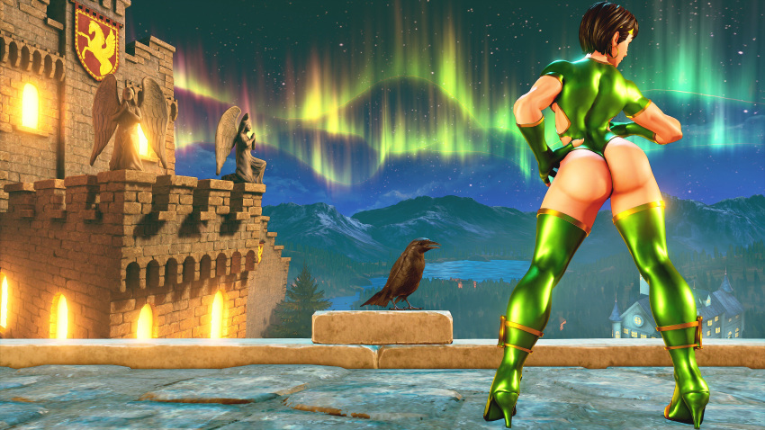 1girls 3d 3d_(artwork) absurd_res ass black_hair black_orchid bubble_ass bubble_butt crossover dat_ass fat_ass female female_only green_clothing green_leotard hi_res high_heel_boots high_heels killer_instinct legs mod orchid_(killer_instinct) screencap screenshot short_hair solo solo_female street_fighter street_fighter_v thigh_highs thong thong_leotard