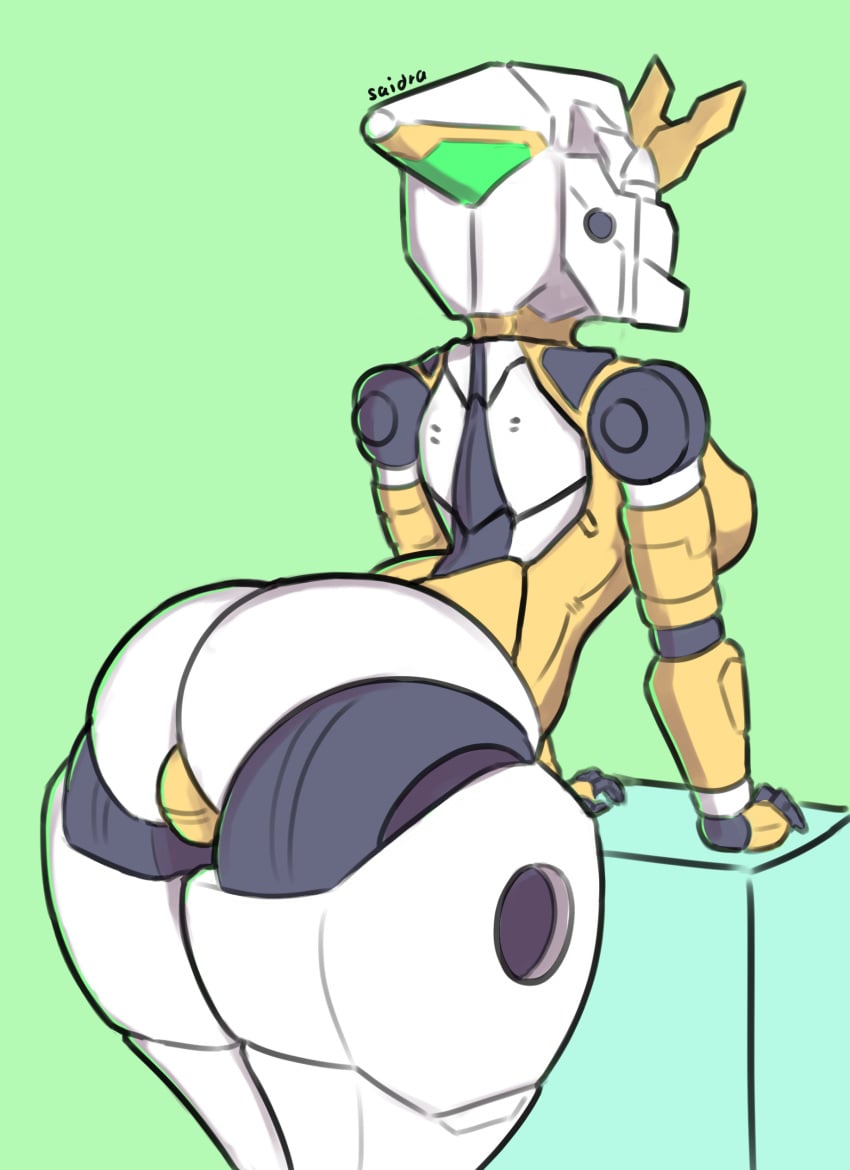 1girls ass big_ass big_breasts breasts female gundam gundam_build_fighters gundam_build_fighters_try humanoid leotard mecha mobile_suit presenting robot robot_girl saidra shortstack shy solo standing thick_thighs thong_leotard wide_hips winning_gundam