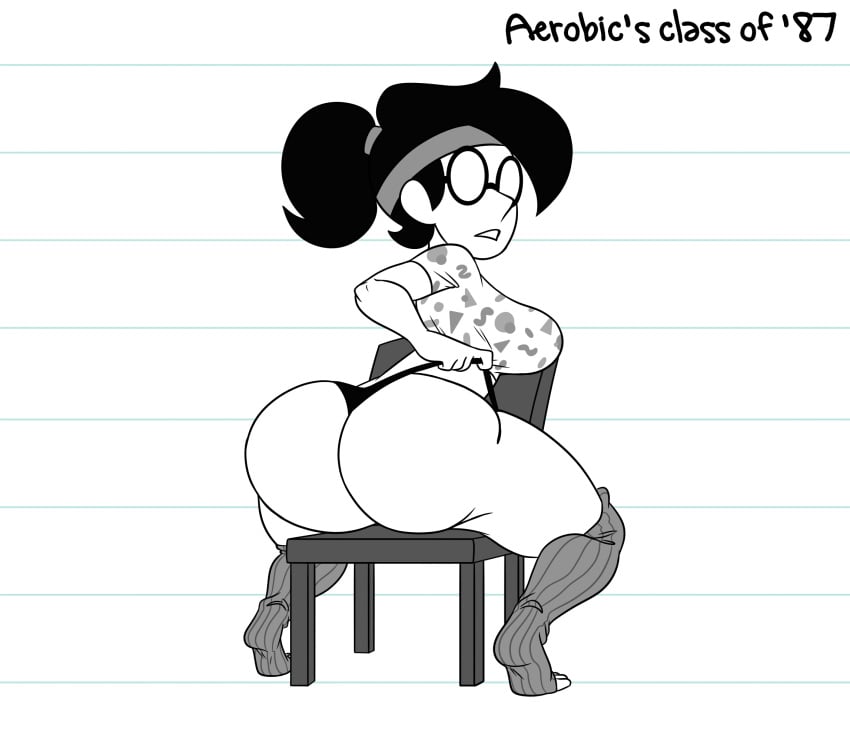 ass big_ass black_hair crop_top diary_of_a_wimpy_kid glasses headband lamarkey leg_warmers monochrome ponytail susan_heffley thick_thighs wide_hips