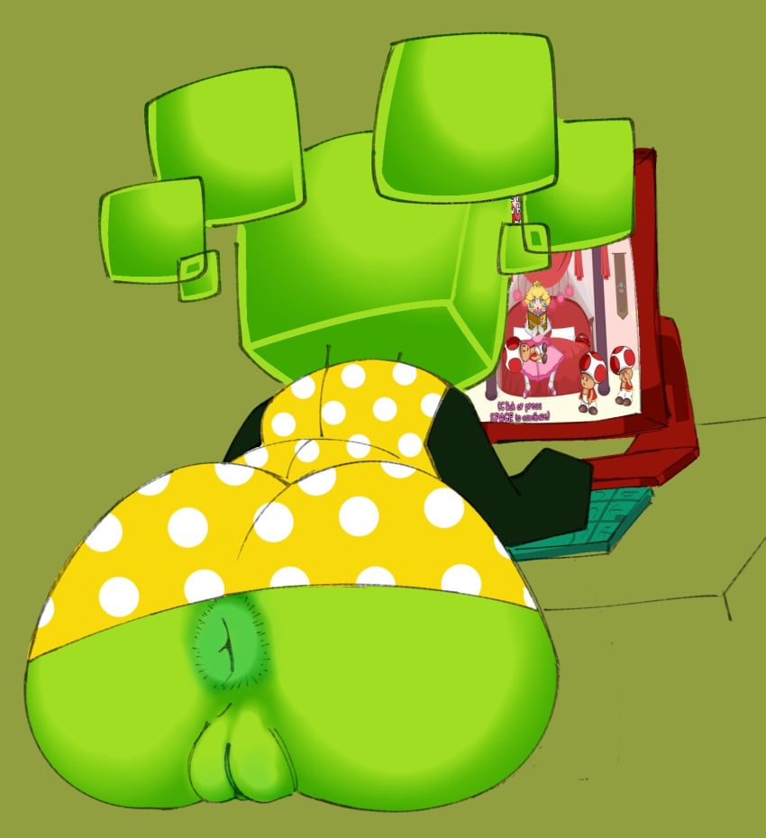 1girls anus ass ass_focus big_ass bottomless captivemimic clothed female female_only green_skin mario_(series) mimi_(super_paper_mario) paper_mario pussy rear_view solo solo_female super_paper_mario