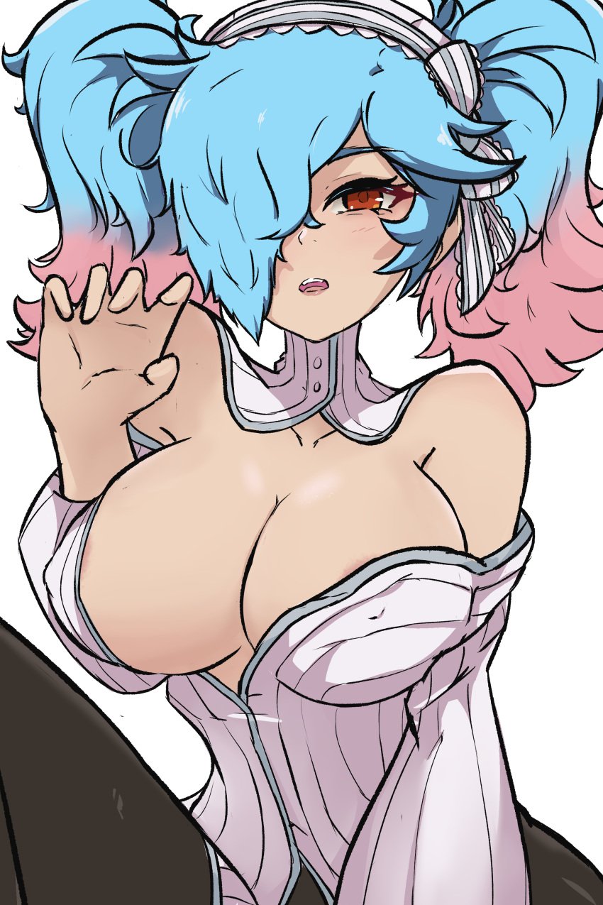 1girls 5_fingers amber_eyes areola_slip blue_hair candy_blue_hair claw_pose female female_only fire_emblem fire_emblem_fates hair hands in2naps large_breasts light-skinned_female light_blue_hair light_skin long_sleeves looking_at_viewer multicolored_hair nintendo nipple_bulge nipples open_mouth open_sweater orange_eyes partially_visible_nipples peri_(fire_emblem) pink_hair red_eyes shy twintails two_tone_hair waving wide_sleeves