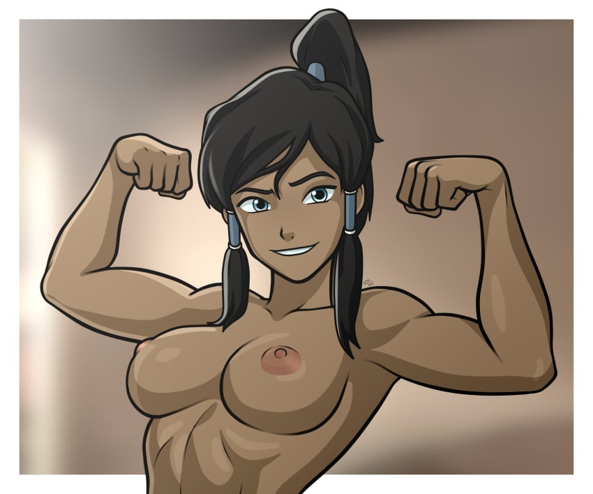 armpit armpits black_hair blue_eyes flexing_bicep kimkai_drawings korra nsfw the_legend_of_korra