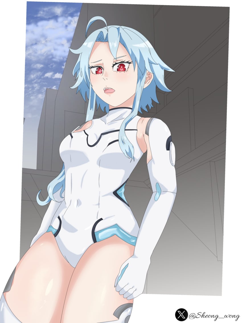 1girls blanc blue_hair choujigen_game_neptune female legs lips medium_breasts neptune_(series) neptunia_(series) red_eyes sheong_wong stomach thick_thighs white_heart white_heart_(neptunia)