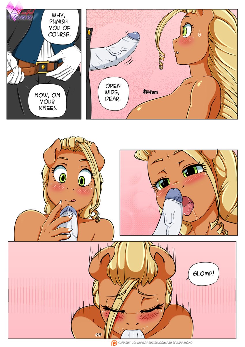 00284_(character) 2020 anthro anthrofied blush breasts cabrony comic duo english_text equid equine fancypants_(mlp) fellatio female friendship_is_magic furry genitals hi_res horse humanoid_genitalia humanoid_penis male mammal my_little_pony oral oral_penetration page_5 penetration penile penis pia-sama pony sex solo_focus straight submissive submissive_female tattoo text url