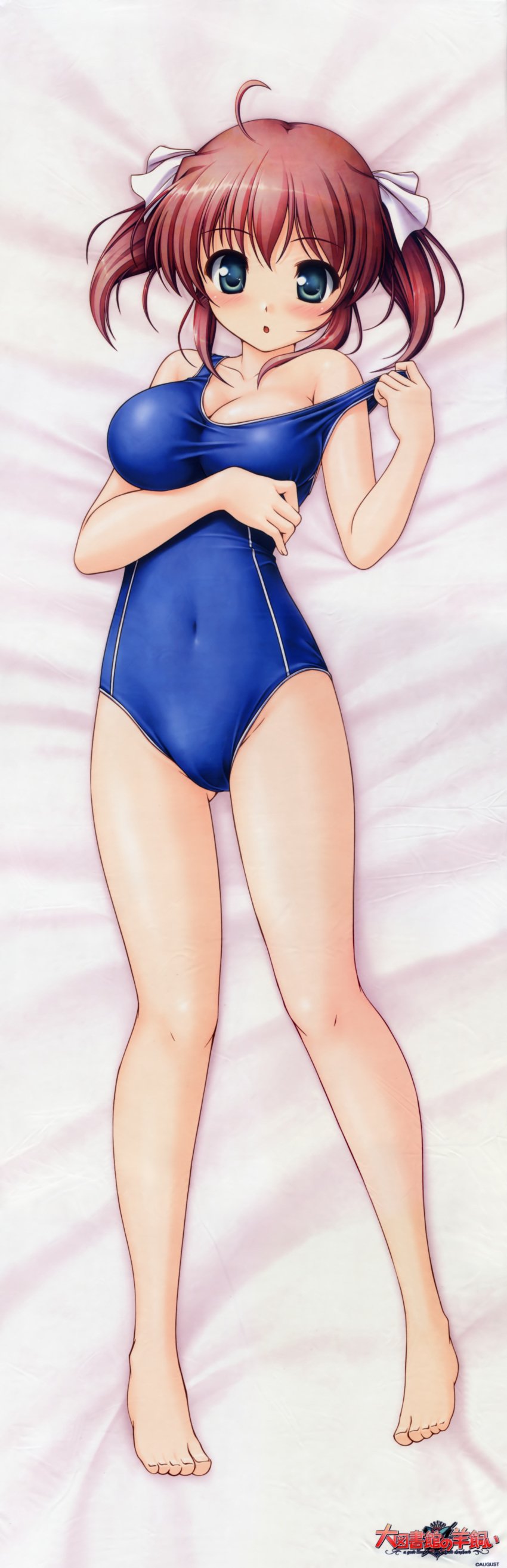 :o barefoot bekkankou daitoshokan_no_hitsujikai female kodachi_nagi one-piece_swimsuit