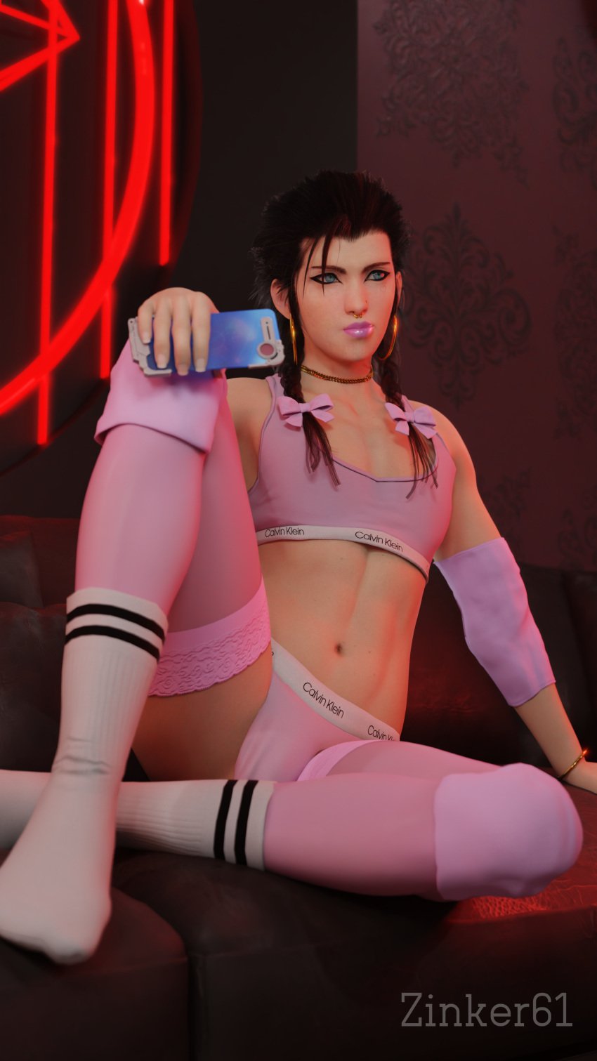 club crossdressing femboy final_fantasy final_fantasy_vii makeup male_focus male_only piercing pinup revealing_clothes sissy socks zack_fair