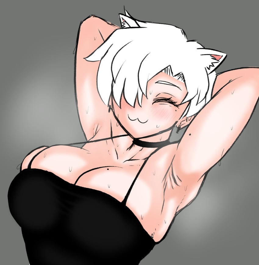 1girls 2024 2d_(artwork) :3 arms_behind_head bare_shoulder beauty_mark_on_breasts beauty_spot black_choker black_dress blush blush blush_lines blushing_female braless breasts breasts breasts breath_cloud breathing busty busty_female cat_ears cat_girl catgirl choker closed_eyes female female_focus female_only goth_milf grey_background hair_covering_one_eye hands_behind_head heavy_breathing hi_res huge_boobs huge_breasts huge_breasts humid july july_(month) milf milf-chan(truelordpotato) mommy_milkers no_bra no_bra_under_clothes one_eye_covered pale-skinned_female pale_skin pale_skinned_female short_hair short_hair_female showing_armpits simple_background solo solo_focus spaghetti_strap sweat sweating sweating_female sweaty tight_dress truelordpotato twitter twitter_user_oc visible_breath white_hair white_hair_female