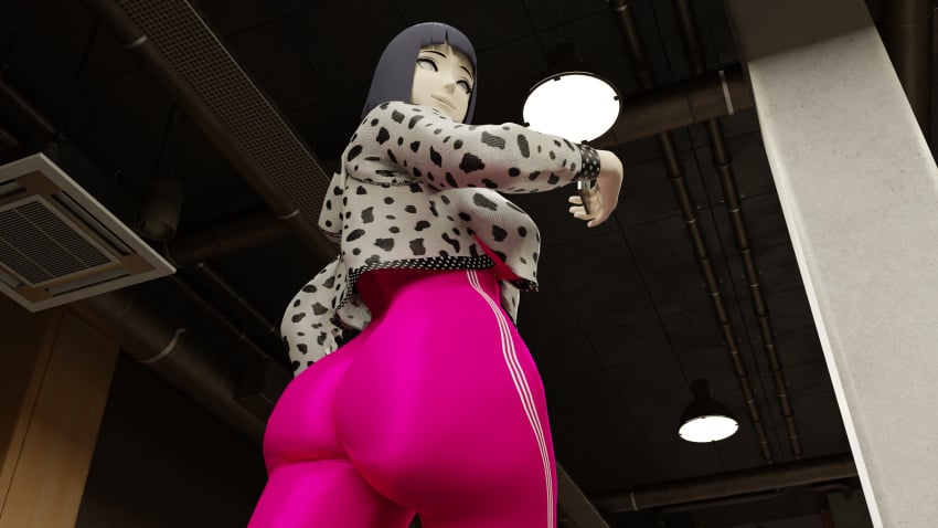 3d ass_focus gym hyuuga_hinata leggins naruto_(series) naruto_shippuden shiny_clothes