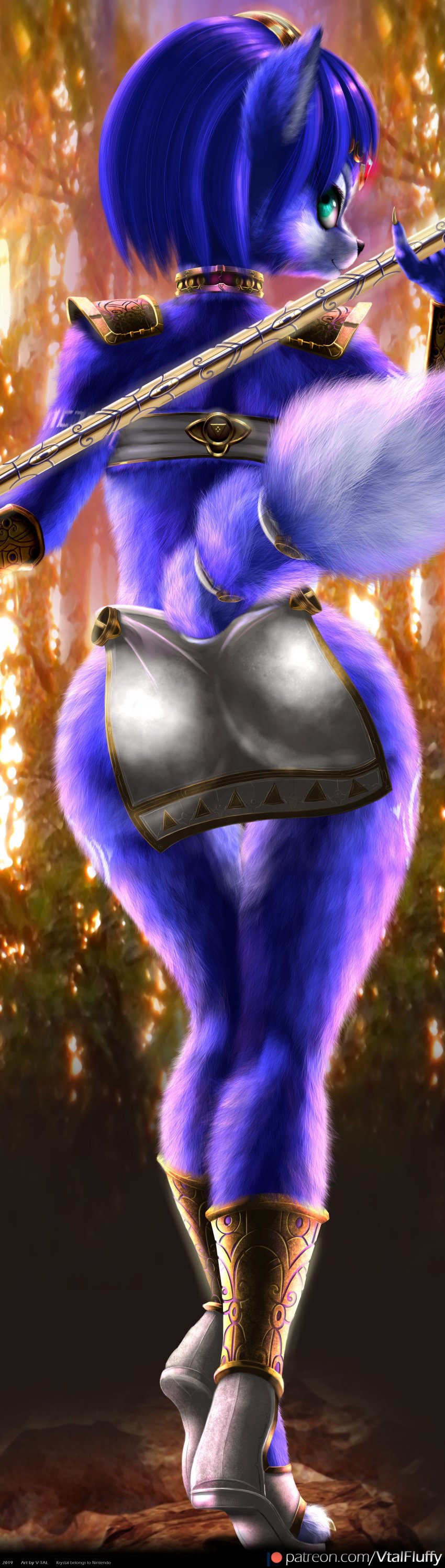 ass blue_fur furry green_eyes krystal loincloth phone_wallpaper sandals staff star_fox unconvincing_armor v-tal