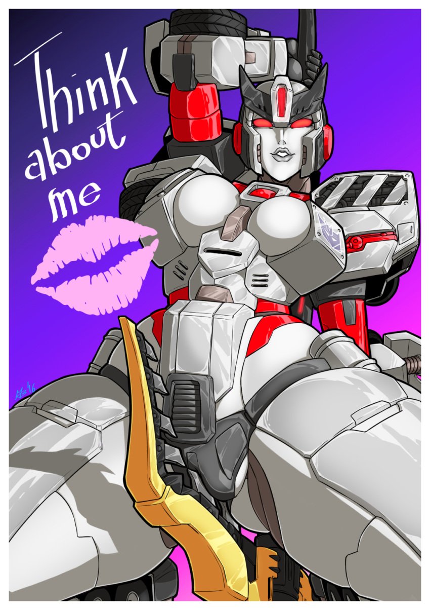 1girls alternate_version_available big_breasts breasts cleavage decepticon digital_media_(artwork) female female_only living_machine looking_at_viewer mad-project megaempress no_humans pussy robot robot_girl solo text thick_thighs transformers transformers_g1 transformers_jg1