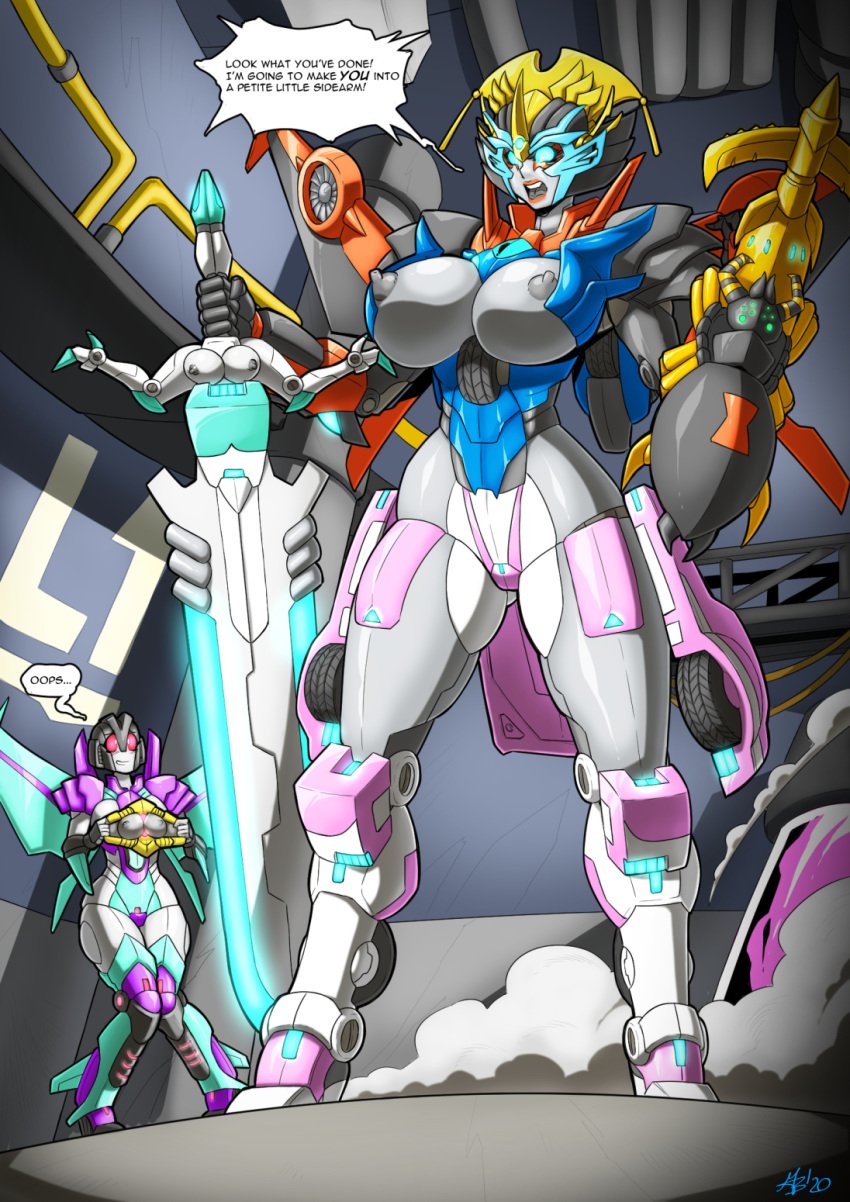 2girls alien alien_girl angry angry_face arcee beast_wars big_ass big_breasts big_butt blackarachnia breasts breasts_out crossed_legs female female_focus female_only forced fusion giantess high_heels huge_breasts lifeline_(transformers) mad-project matrix multiple_girls nipples paradron_medic red_lips robot_girl scared size_difference slipstream smaller_female text text_bubble thick_thighs topless topless_female transformers transformers_g1 transformers_idw transformers_prime voluptuous wide_eyed windblade