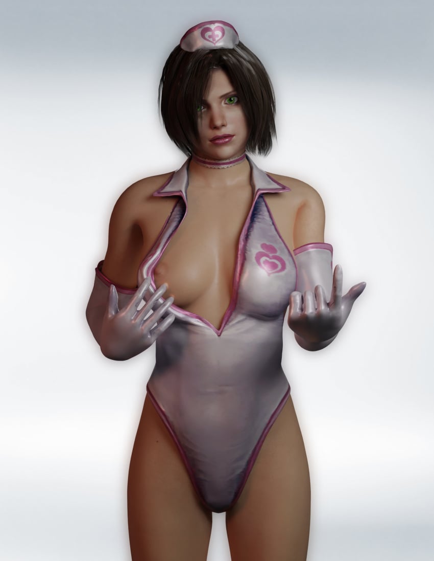 1girls alicecry breasts brown_hair eileen_galvin female_only green_eyes inviting_to_sex nurse silent_hill silent_hill_4 solo