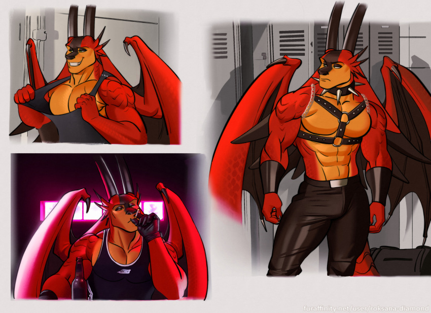 alcohol billy_herrington cigarettes dragon furry gachimuchi happy_face horns latex red_skin serious_face van_darkholme wings