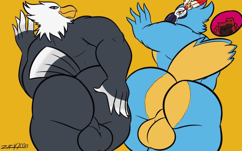 16:10 2020 3boys accipitrid accipitriform animal_crossing apollo_(animal_crossing) ass ass_focus avian backsack bald_eagle balls beak big_balls big_butt bird black_body black_feathers blue_body blue_feathers breath_of_the_wild butt_bump duo_focus eagle feathers gay genitals group hand_on_butt hi_res huge_butt kass_(zelda) looking_at_viewer looking_back male male_only muscular muscular_male nintendo presenting presenting_hindquarters rito sea_eagle simple_background take_your_pick the_legend_of_zelda thick_thighs video_games white_body white_feathers widescreen yellow_background yellow_body yellow_feathers zackdadawg