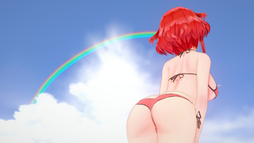 1girls ass ass_up azmo big_breasts bikini bubble_butt butt dat_ass female female_only fringe medium_hair nintendo panties pyra rainbow red_eyes red_hair sideboob solo solo_female solo_focus string_bikini swimsuit thong video_games viewed_from_below xenoblade_(series) xenoblade_chronicles_2