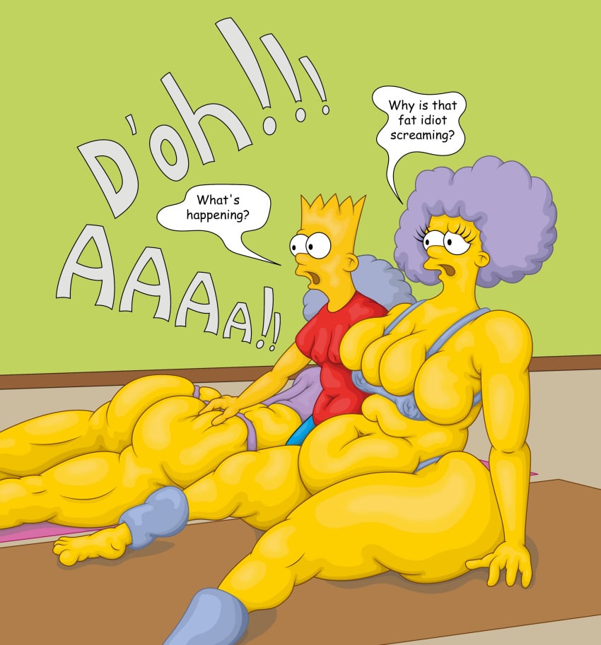 bart_simpson belly big_breasts bynshy chubby clothing panties patty_bouvier selma_bouvier the_simpsons