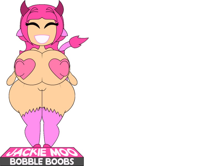 anarack animal_tail animated bobblehead bouncing_breasts bovine breasts female_minotaur figurine heart-shaped_areola hooves horns jackie_moo minotaur minotaur_girl monster_girl pink_hair pink_nipples pussy thick_thighs wide_hips