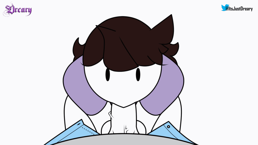 16:9 :>= animated black_eyes brown_hair dreary fellatio flat_colors gif jaiden jaiden_animations jaidenanimations long_hair looking_at_viewer looking_up mob_face oral penis pov white_background youtube youtuber