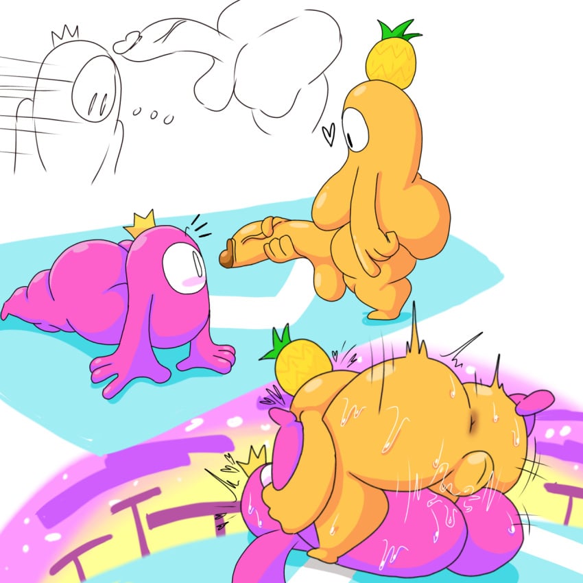 ballsack big_butt blush crown fall_guy fall_guys fat_ass gay holding_penis japansadface legs_up male_only mating_press non-human non-human_only on_back on_top orange_skin penetration penis_in_ass pineapple pink_body toony wide_eyed