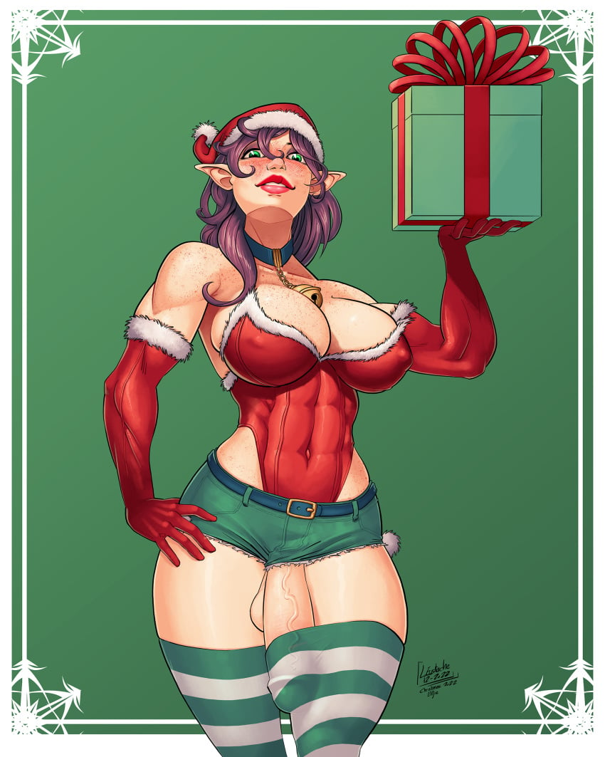 1futa balls big_balls big_breasts big_bulge big_penis breasts bulge christmas clothed clothing elf elf_ears elf_futanari erect_penis erection eustache futa_only futanari huge_cock humanoid humanoid_penis light-skinned_futanari light_skin lord_eustache mostly_clothed penis penis_in_thighhighs penis_through_leghole penis_under_clothes purple_hair short_shorts shorts solo standing testicles thighhighs